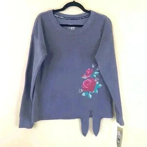 NWT MukLuk Gray Floral Tie Front Waist Fleece Sweatshirt Size M